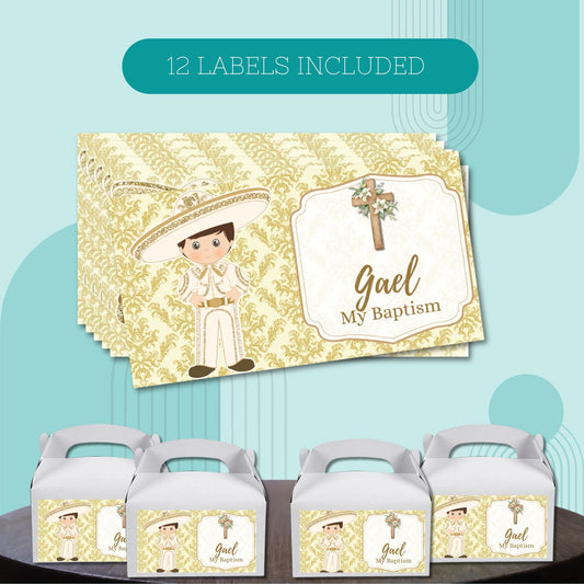Gold Charrito Gabble Box Labels Set of 12 For A Charro Baptism Party Favors Treat Box