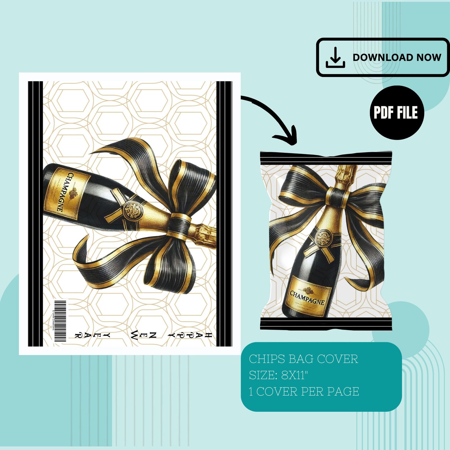 New Year Chip Bag Cover PDF Instant Download File | Winter Holidays Celebration