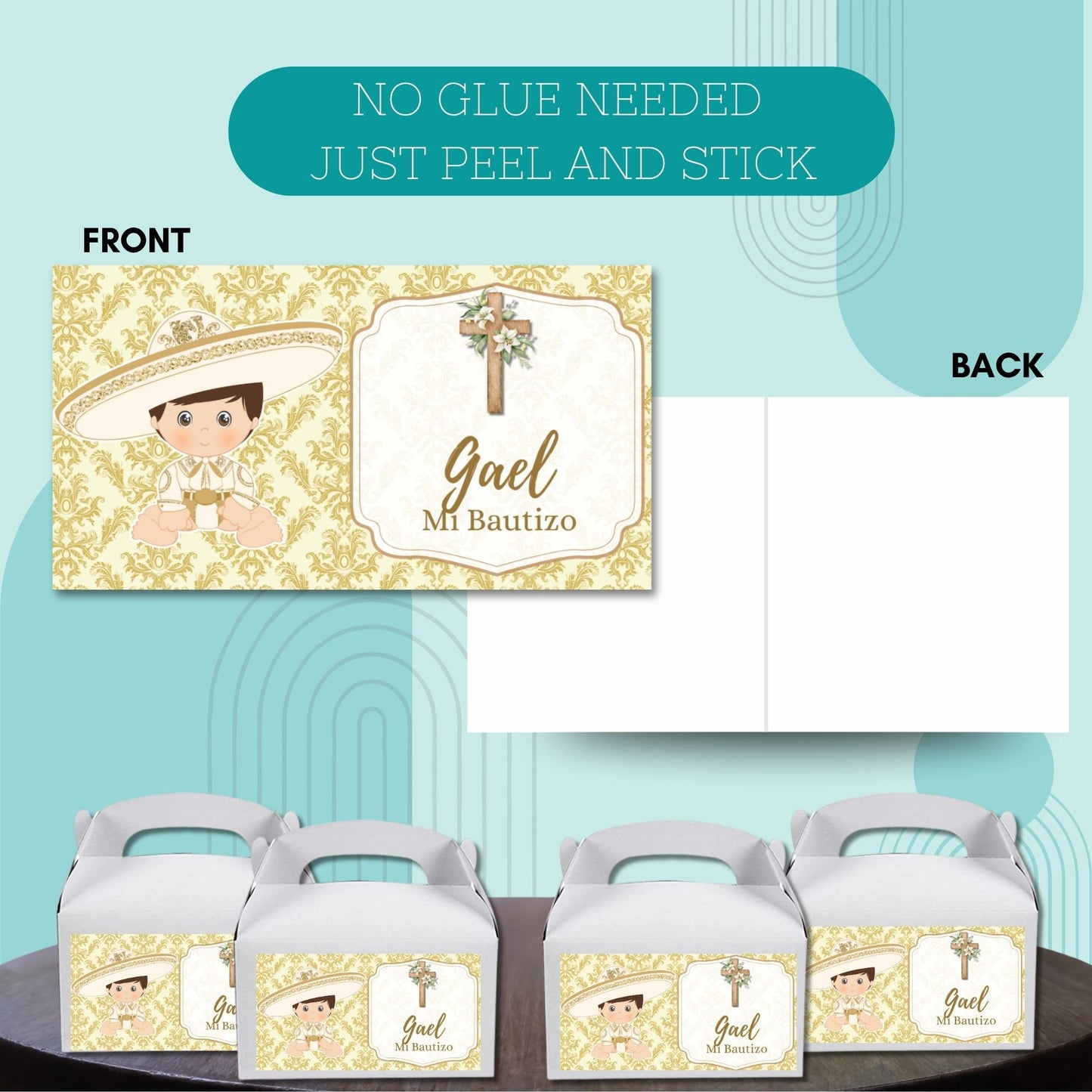 Gold Charrito Gabble Box Labels Set of 12 For A Charro Baptism Party Favors Treat Box