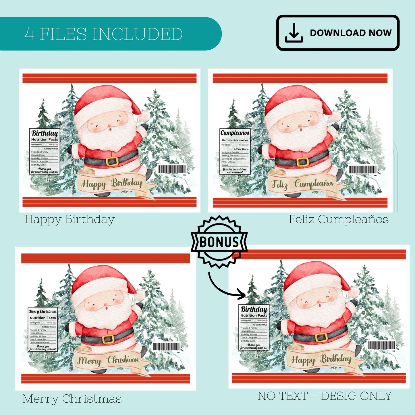 Santa Claus Chip Bag Cover PDF Instant Download File | Winter Holidays Celebration