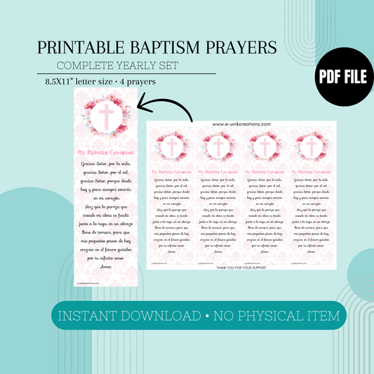 Girl Pink First Communion Bookmark Prayer-Spanish-Instant Download PDF