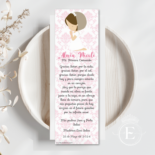 Girl Pink First Communion Bookmark Prayer
