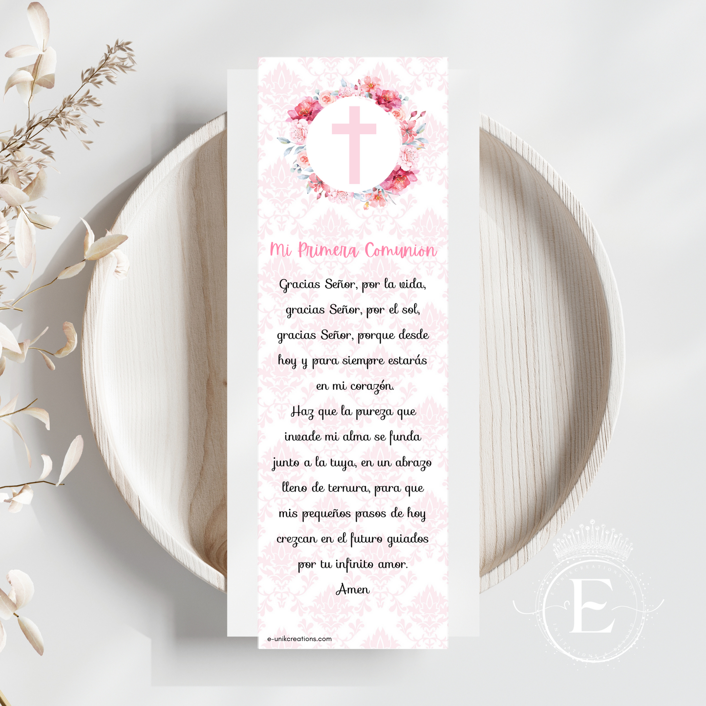 Girl Pink First Communion Bookmark Prayer-Spanish-Instant Download PDF