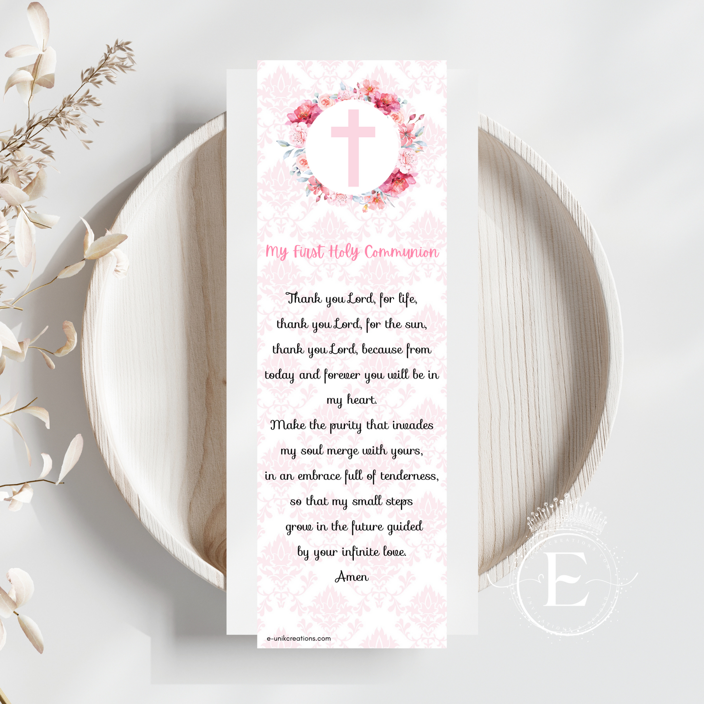 Girl Pink First Communion Bookmark Prayer-Spanish-Instant Download PDF