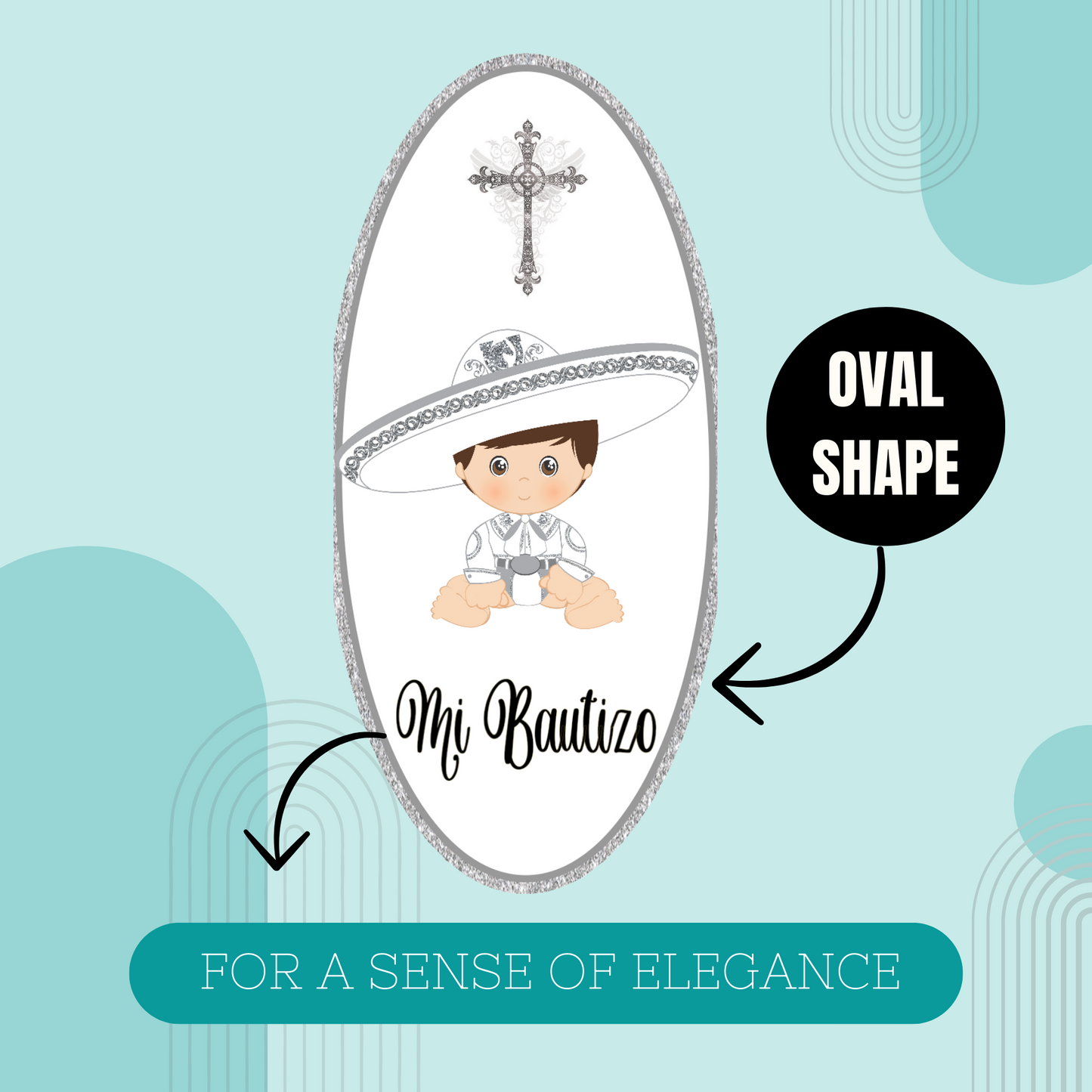 Silver Charrito Oval Candle Labels