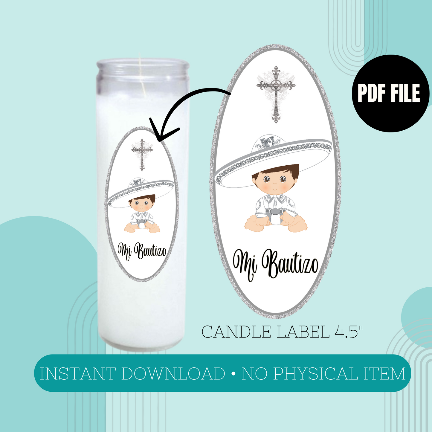 Silver Charrito Oval Candle Labels