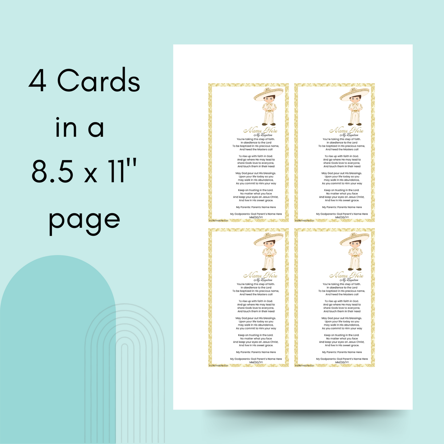Gold Charro Editable Prayer Card
