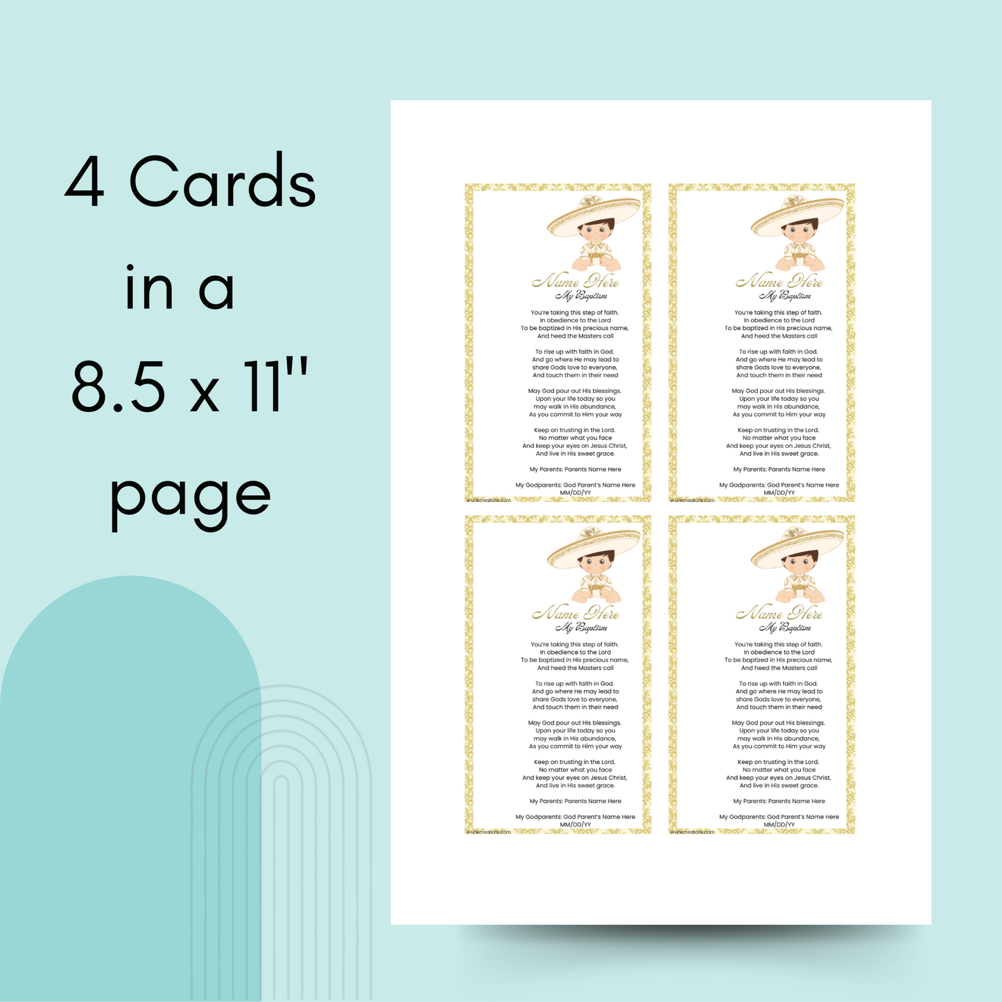 Gold Charrito Editable Prayer Card