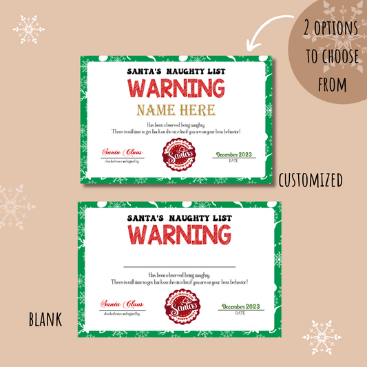 Naughty List Certificate From Santa