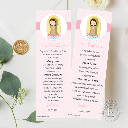 Virgencita Our Lady Of Guadalupe Baptism Bookmark Favors
