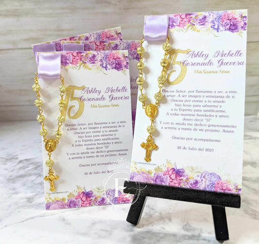 Lilac and Gold Roses Rosary Favors