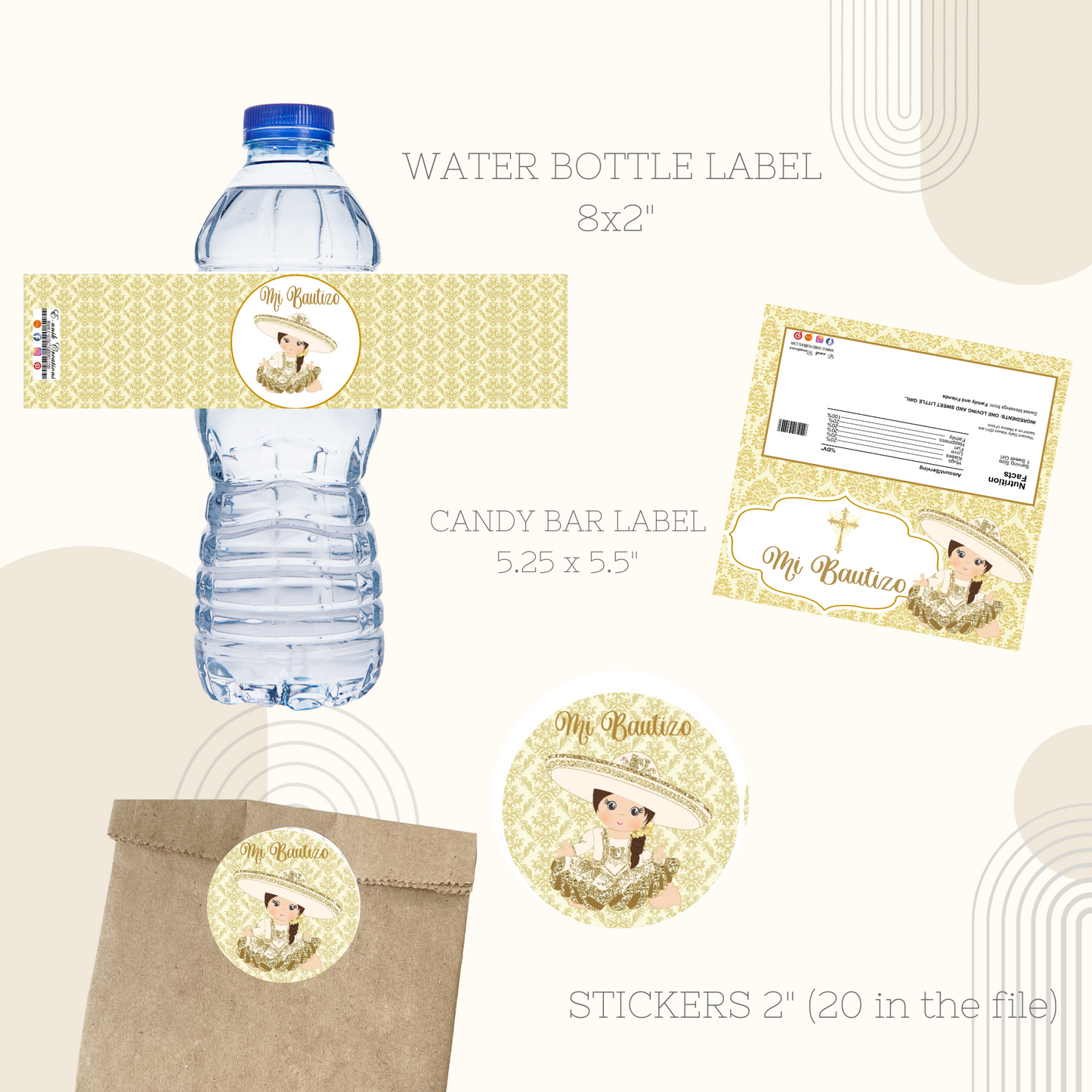 Gold Baby Charrita Baptism Printable Kit