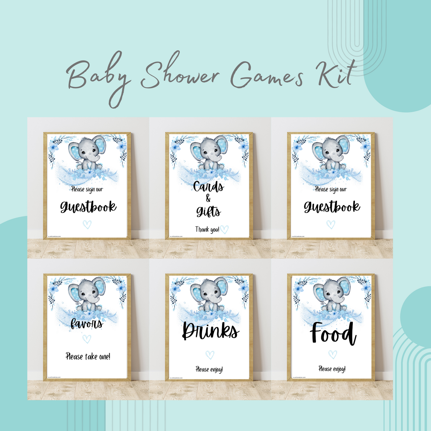 Blue Elephant Baby Shower Games Kit