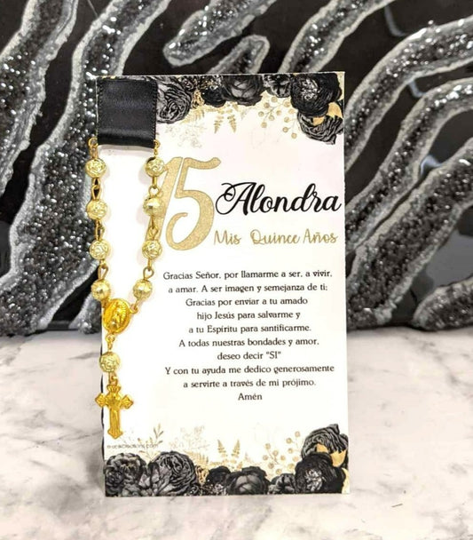 Black and Gold Roses Rosary Favors