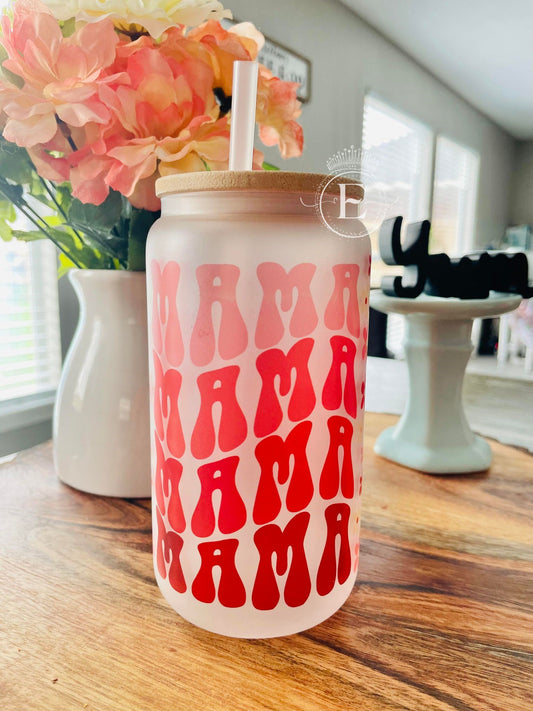 Groovy Mama Libby Frosted Glass Cup