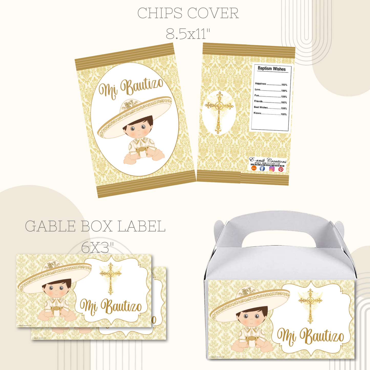 Gold Baby Charrito Baptism Printable Kit