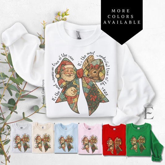 Vintage Christmas Sweatshirt: Santa Claus Bow Pullover