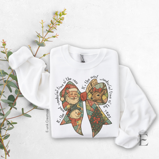 Vintage Christmas Sweatshirt: Santa Claus Bow Pullover