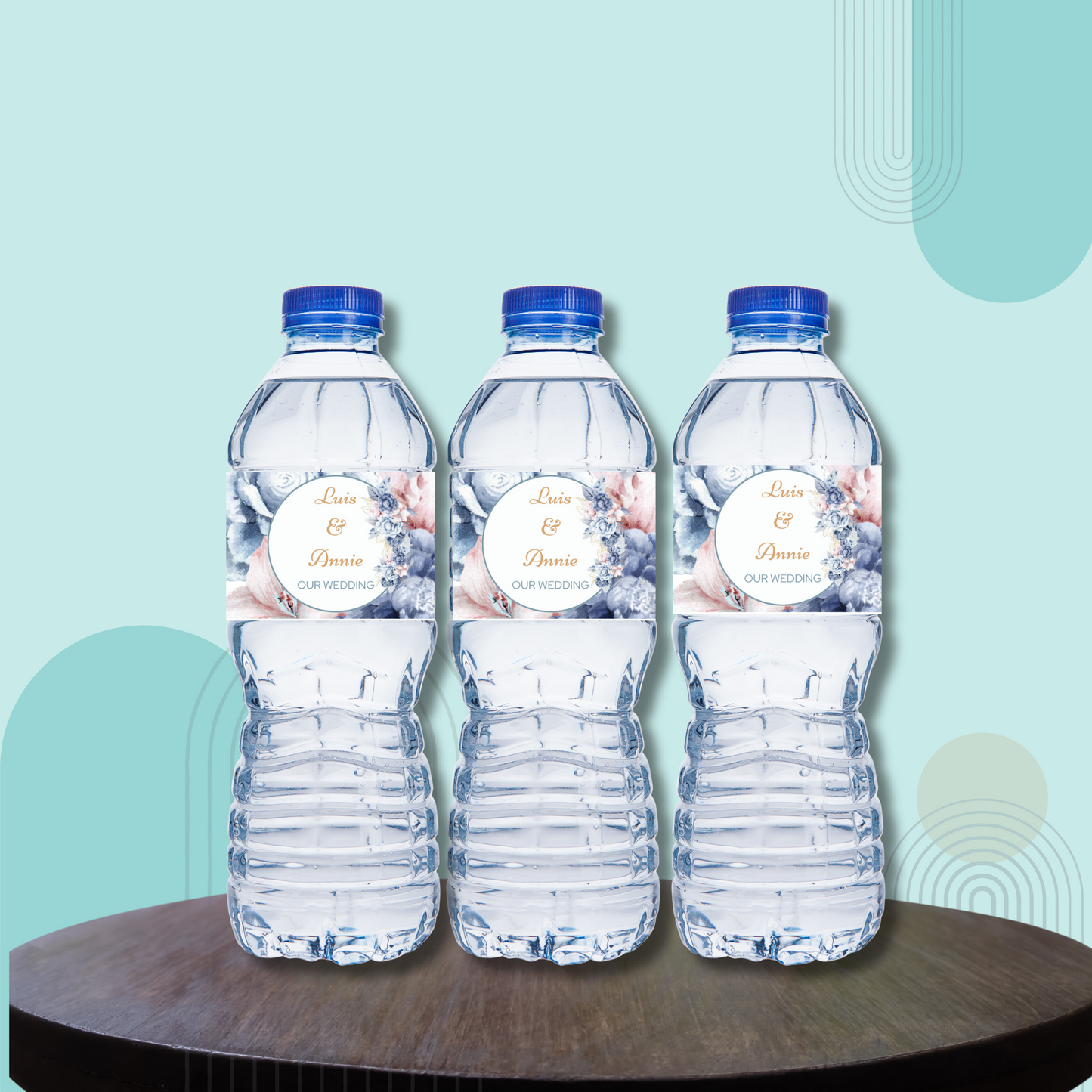 Dusty Blue and Blush Water Bottle Labels. 24pcs