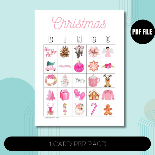 Pink Christmas Bingo Card Game