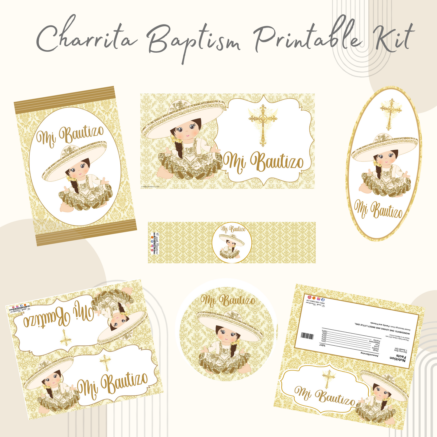 Gold Baby Charrita Baptism Printable Kit