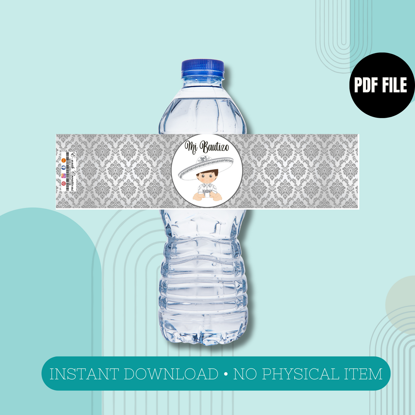 Silver Baby Charro Baptism Water Bottle Labels