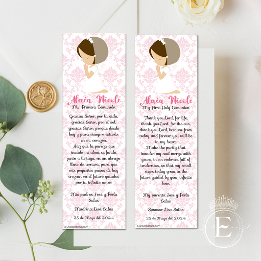 Girl Pink First Communion Bookmark Prayer