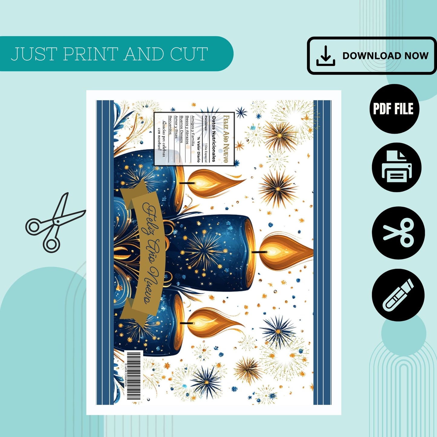 New Year Chip Bag Cover PDF Instant Download File | Blue New Year Decorations