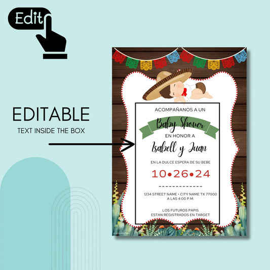 Charrito Baby Shower Invitation Canva Editable Template