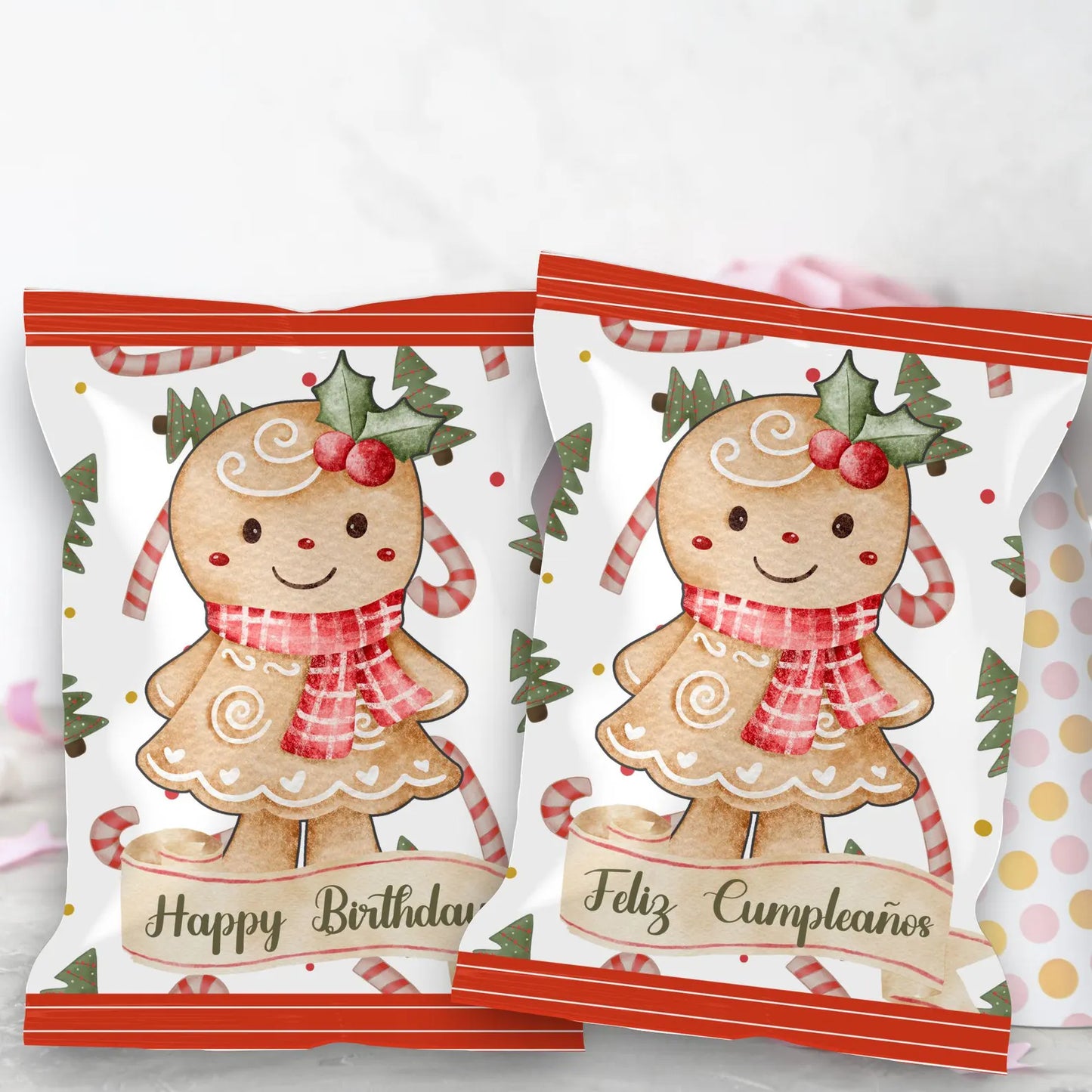 Gingerbread Girl Chip Bag Cover PDF Instant Download File | Winter Holidays Celebration