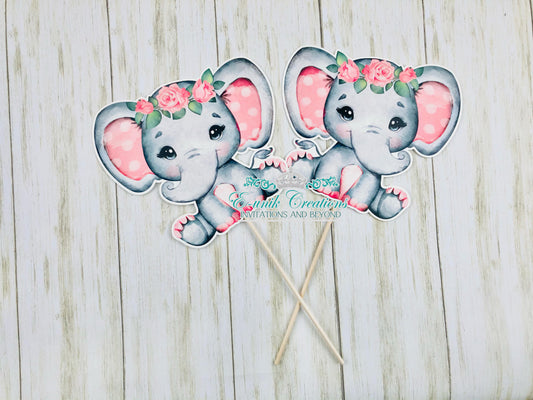 Pink Floral Elephant Centerpiece Sticks