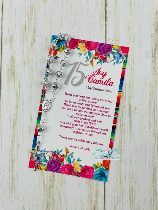 Mexican Quinceanera Favors, Rosary Favors, Quinceanera Prayer, Sweet16 Favors