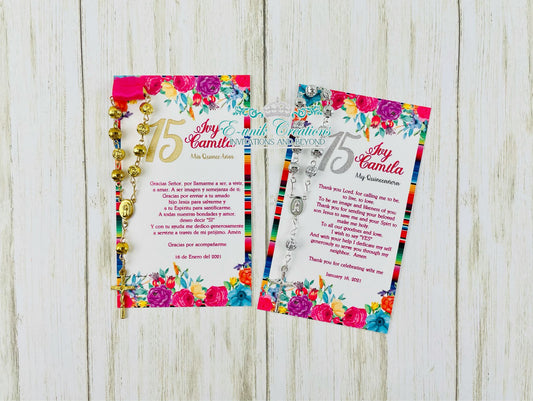 Mexican Quinceanera Favors, Rosary Favors, Quinceanera Prayer, Sweet16 Favors