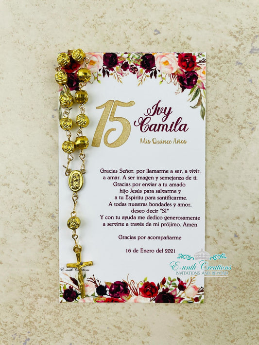 Burgundy Floral Quinceanera or Sweet 16 Favors