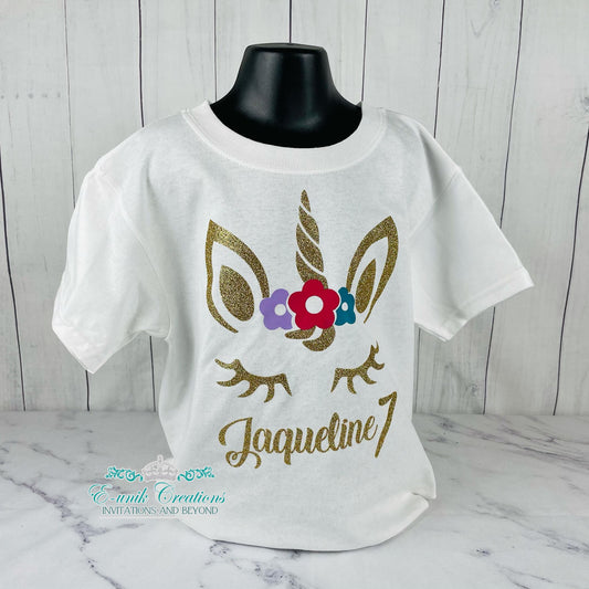 Personalized Glitter Unicorn Birthday T-shirt