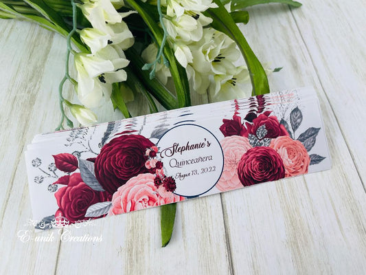 Burgundy Floral Water Bottle Labels