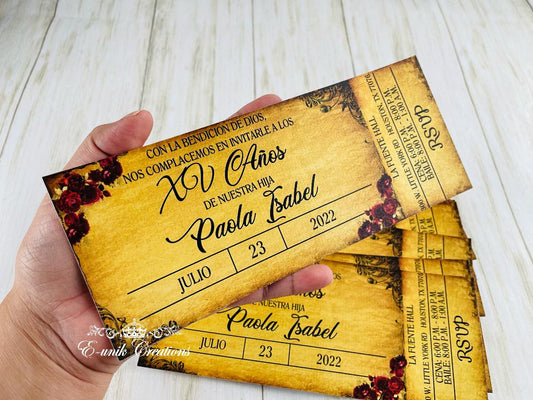 Vintage Gold Red Ticket Invite