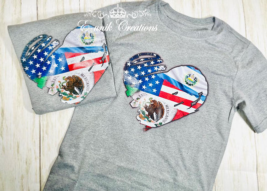 USA Mexico El Salvador Flag Heart