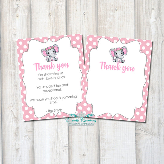 Pink Floral Elephant Thank You Cards