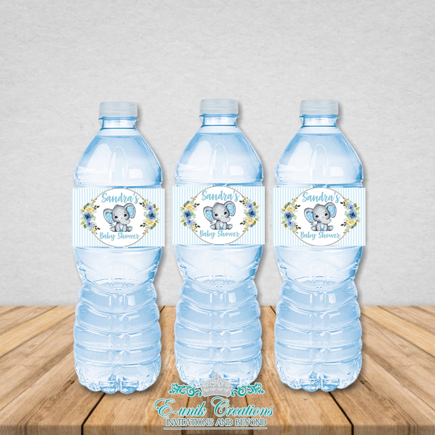 Boy Blue Elephant Water Bottle Labels