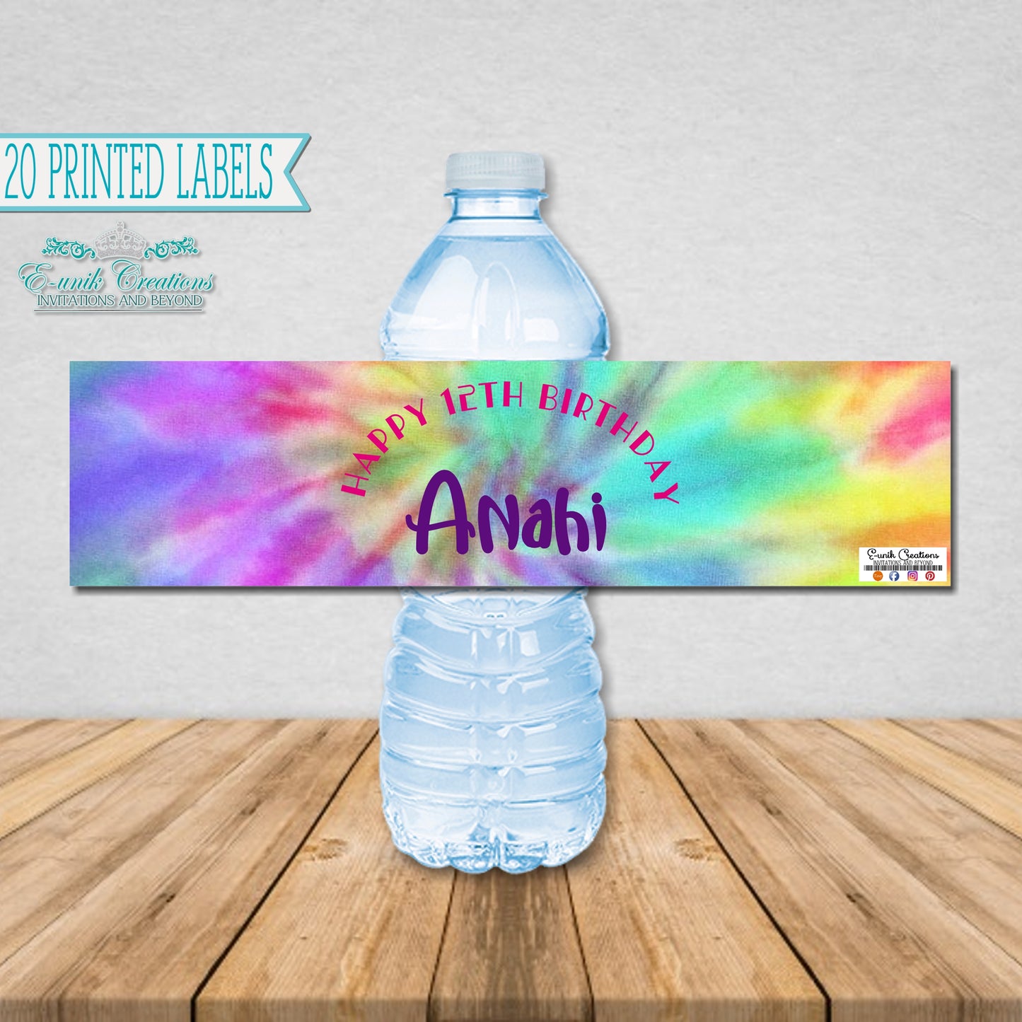 Tie Dye Water Bottle Labels