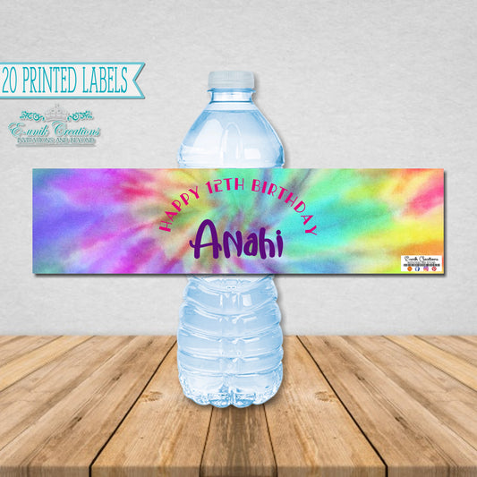 Tie Dye Water Bottle Labels