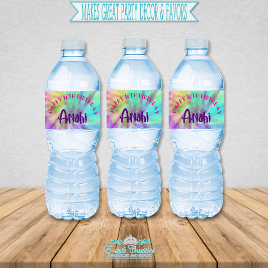 Tie Dye Water Bottle Labels