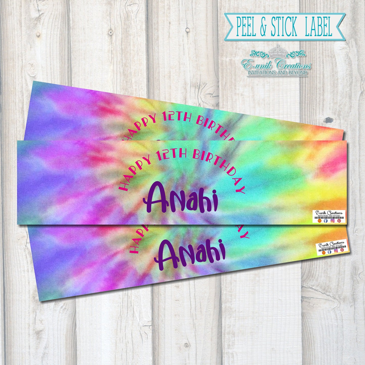 Tie Dye Water Bottle Labels