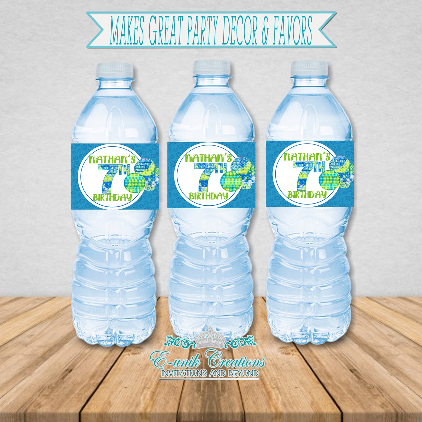 Etiquetas para botellas de agua Pop It - Verde Azul