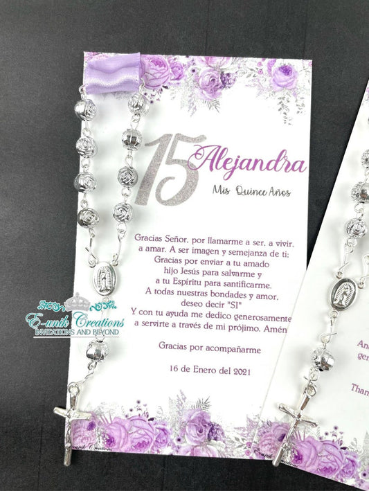 Lilac and Silver Quinceanera & Sweet 16 Rosary Favors
