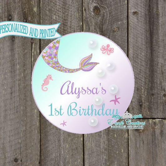 Mermaid Stickers, Mermaid Tail Sticker, Mermaid Party Supplies, Personalized Sticker