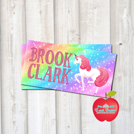 Unicorn School Supplies Labels