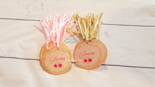 Rose Gold Tags, Quinceañera Favors Tags, Gold Sweet 16 Tags, Rose Floral Printed Tags