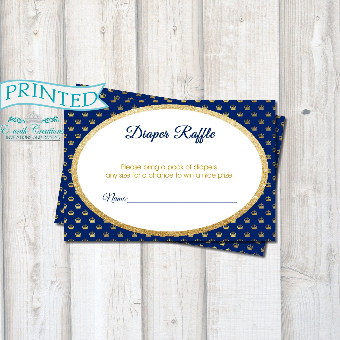 Prince Diaper Raffle, Printed Raffle Ticket, Diaper Raffle Card